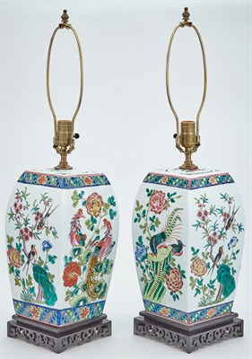 Lot 122 - Pair of Chinese Porcelain Covered Lamps Each...