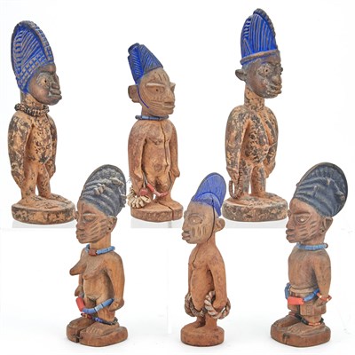 Lot 323 - Group of Six Carved, Painted, Terra Cotta Slip...