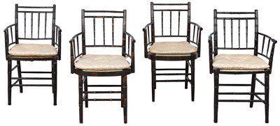 Lot 277 - Assembled Set of Four Black Painted Bamboo...