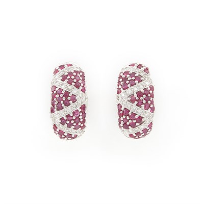 Lot 1364 - Pair of White Gold, Ruby and Diamond Earclips
