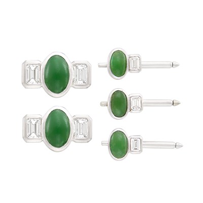 Lot 302 - Platinum, Jade and Diamond Dress Set, Ruser
