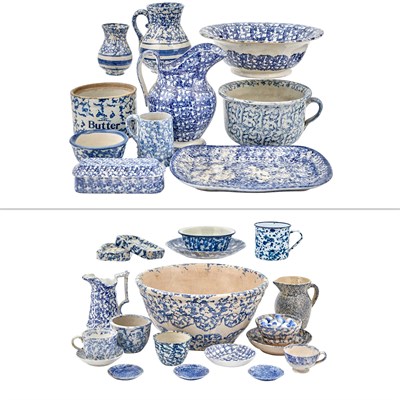 Lot 82 - Group of Blue and White Spongeware Table...