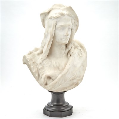 Lot 134 - White Marble Bust of a Cloaked Woman Signed A....