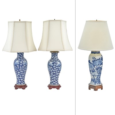 Lot 87 - Pair of Chinese Blue and White Porcelain Vases...