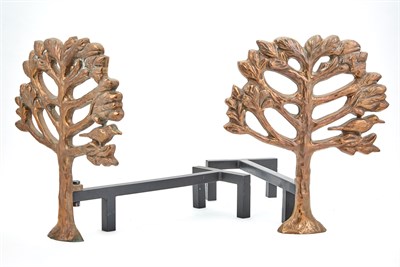 Lot 362 - Pair of Patinated-Bronze Tree of Life Andirons...