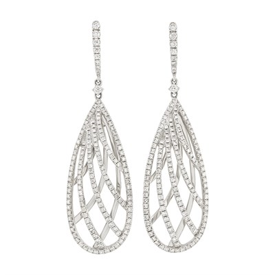 Lot 114 - Pair of White Gold and Diamond Pendant Earrings