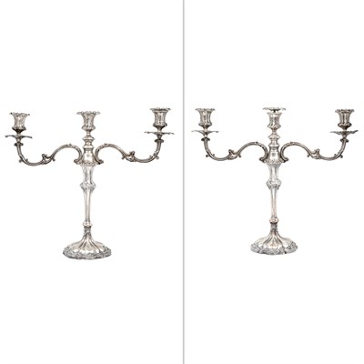 Lot 188 - Pair of Rococo Style Silver Plated Three-Light...