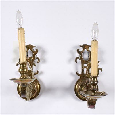 Lot 477 - Pair of Cast Brass Single-Light Sconces Height...
