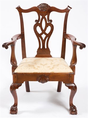 Lot 523 - Chippendale Style Carved Walnut Open Armchair...