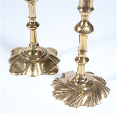 Lot 439 - Two Pairs of English Brass Candlesticks 18th...