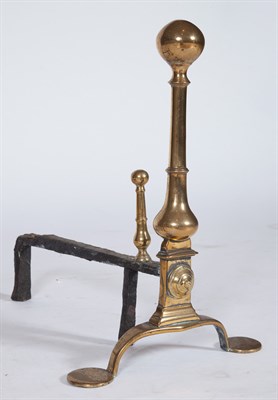Lot 441 - Pair of Brass and Wrought Iron Andirons...