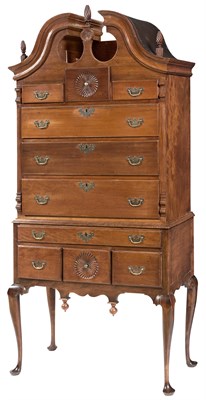 Lot 526 - Queen Anne Cherrywood Bonnet-Top High Chest...