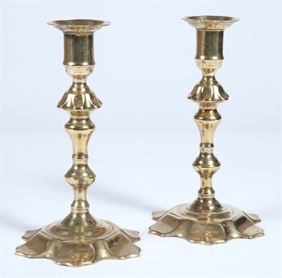 Lot 420 - Pair of George III Brass Candlesticks 18th...