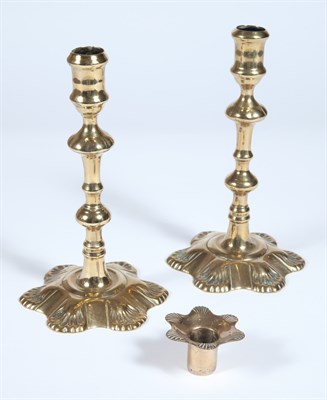 Lot 531 - Two Pairs of English Brass Candlesticks 18th...