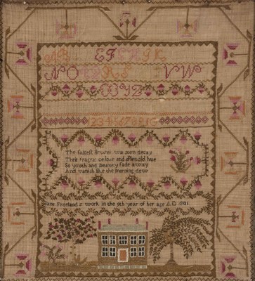 Lot 521 - American Needlework Sampler Worked by Jane...