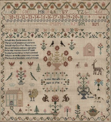 Lot 536 - English Needlework Sampler Worked by Ann...