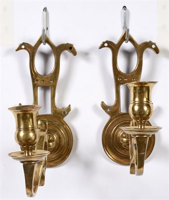 Lot 478 - Pair of Brass Single-Arm Sconces Height 6 3/4...