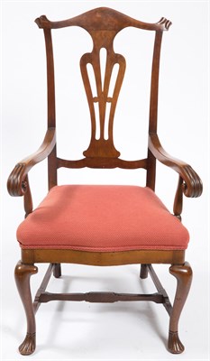 Lot 494 - Colonial Revival Carved Cherrywood Open Armchair