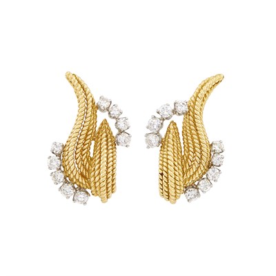 Lot 200 - Pair of Gold, Platinum and Diamond Earclips, Van Cleef & Arpels