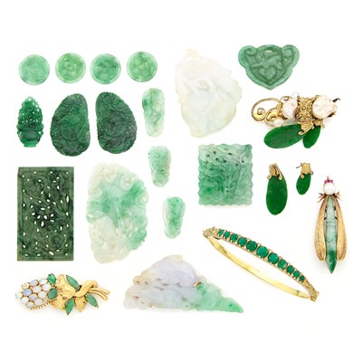 Lot 1523 - Group of Jade and Gem-Set Jewelry and Fragments