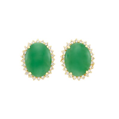 Lot 369 - Pair of Gold, Jade and Diamond Earrings