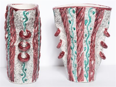 Lot 319 - Pair of Ceramic Triple Ring-Handled Vases...