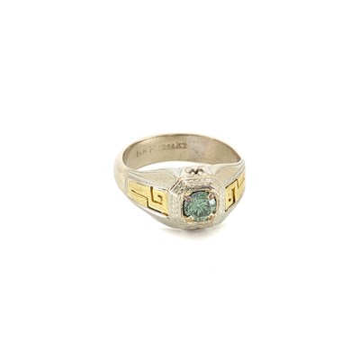 Lot 1503 - Two-Color Gold and Treated Green Diamond Ring