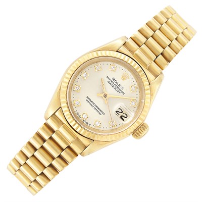 Lot 264 - Gold and Diamond 'Oyster Perpetual DateJust' Wristwatch, Rolex, Ref. 6900