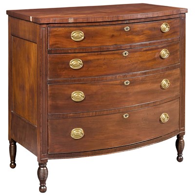 Lot 425 - Federal Cherry and Mahogany Bow-Front Chest of...