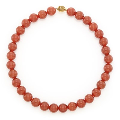 Lot 1608 - Carnelian Bead Necklace with Silver-Gilt Clasp