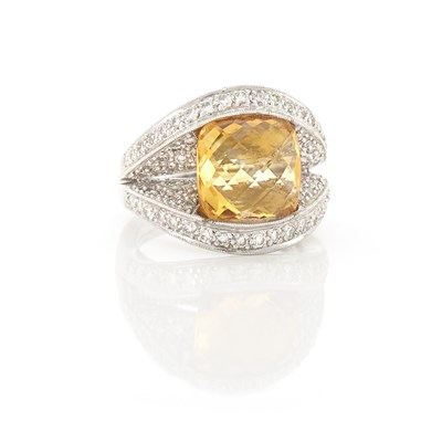 Lot 1567 - White Gold, Citrine and Diamond Ring