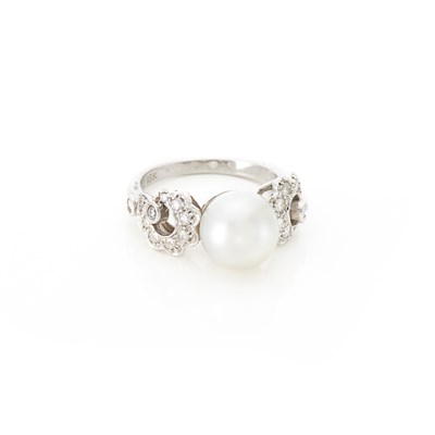 Lot 1531 - White Gold, Cultured Pearl and Diamond Ring