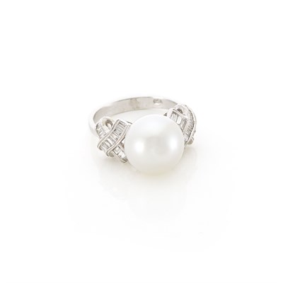 Lot 1600 - White Gold, Cultured Pearl and Diamond Ring