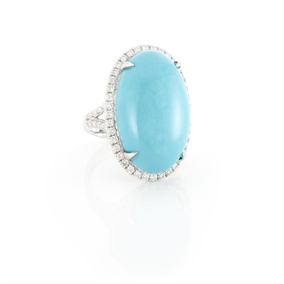 Lot 1574 - White Gold, Turquoise and Diamond Ring