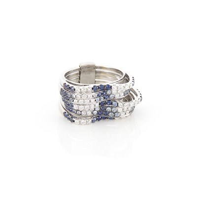 Lot 1541 - Seven Row White Gold, Sapphire and Diamond Ring