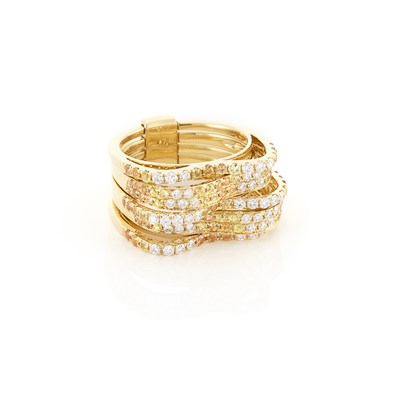 Lot 1559 - Seven Row Gold, Yellow Sapphire and Diamond Ring