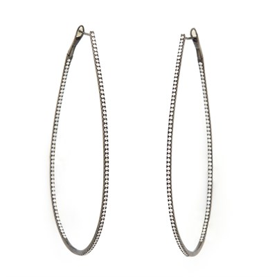 Lot 1544 - Pair of Blackened Gold and Diamond Hoop Earrings