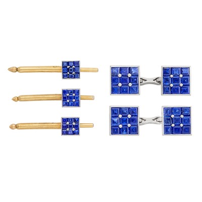 Lot 249 - Platinum, Gold and Sapphire Dress Set, Cartier