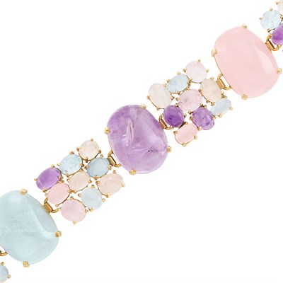 Lot 89 - Gold and Cabochon Colored Stone Bracelet