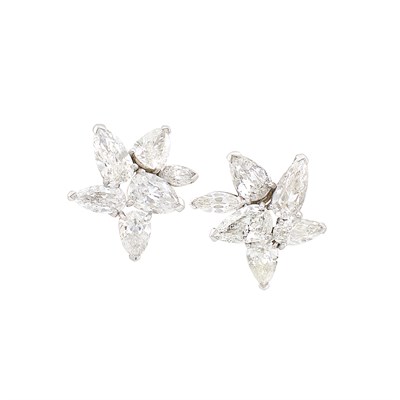 Lot 52 - Pair of Platinum and Diamond Cluster Earrings