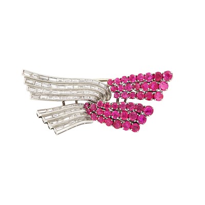 Lot 236 - Platinum, Diamond and Ruby Double Clip-Brooch, Drayson