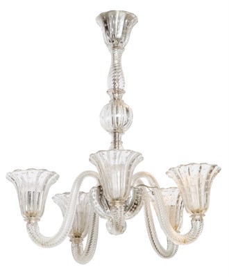 Lot 278 - Murano Colorless Blown Glass Five-Light...