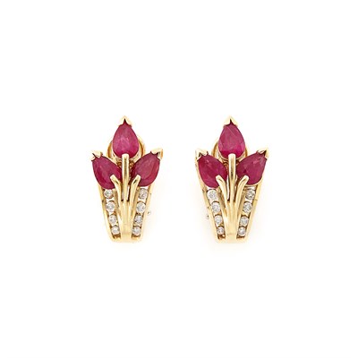 Lot 1465 - Pair of Gold, Ruby and Diamond Earrings