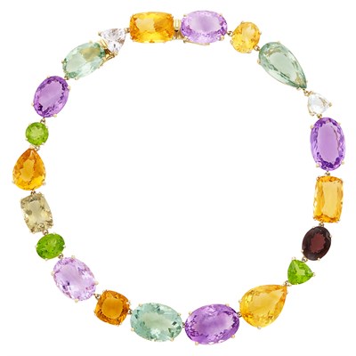 Lot 345 - Gold and Multicolored Stone Necklace