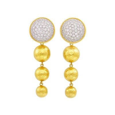 Lot 380 - Pair of Gold, Platinum, and Diamond Pendant-Earclips, Tiffany & Co., Paloma Picasso