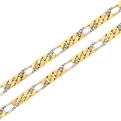 Lot 297 - Pair of Two-Color Gold and Diamond Curb Link Bracelets/Choker Combination, Cartier