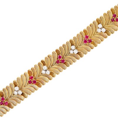 Lot 182 - Gold, Platinum, Ruby and Diamond Bracelet, Mellerio, France