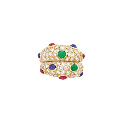 Lot 121 - Gold, Diamond and Cabochon Colored Stone Bombé Ring, Fred, Paris