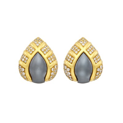 Lot 285 - Pair of Gold, Hematite and Diamond Earclips, Bulgari