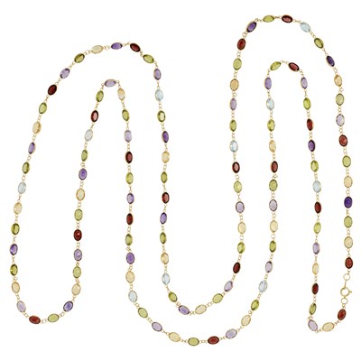 Lot 157 - Long Rose Gold and Gem-Set Chain Necklace